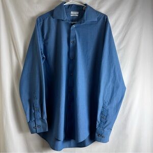 Calvin Klein Mens Shirt L 16-16.5 Blue Slim Fit Long Sleeve Oeko Tex Button Down
